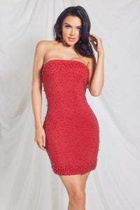 Red Mini Rhinestone And Pearl Party Dress