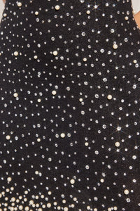 Black Mini Rhinestone And Pearl Party Dress