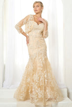 Champagne Lace Fit And Flare Gown With Bolero