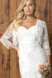 Off White Lace Fit And Flare Gown With Bolero
