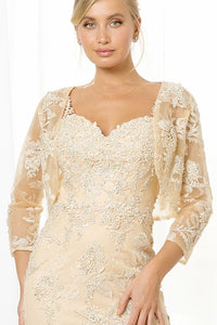 Champagne Lace Fit And Flare Gown With Bolero