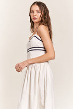 Ivory Black Contrast Detail Pleated Midi Dress