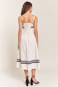 Ivory Black Contrast Detail Pleated Midi Dress