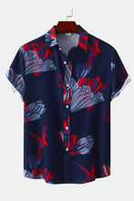 Navy Mens Short Sleeve Casual Vacation Beach Shirt