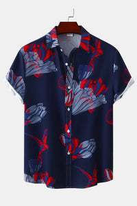 Navy Mens Short Sleeve Casual Vacation Beach Shirt