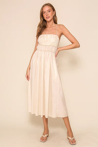Bone Midi Spaghetti Strap Dress