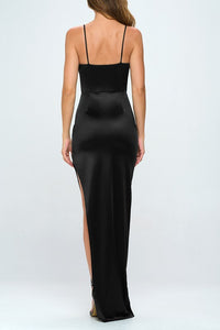 Black Pleated Side Cutout Maxi Dress