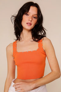 Orange Stunned Rhinestone Sweater Top