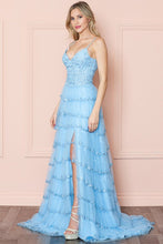 Blue Lace Sequin Tier A Line Dress
