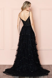 Black Lace Sequin Tier A Line Dress