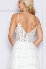 Off White Lace Sequin Tier A Line Dress