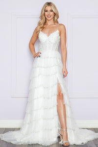 Off White Lace Sequin Tier A Line Dress