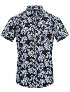 Black and Blue Floral Short-Sleeve Shirt