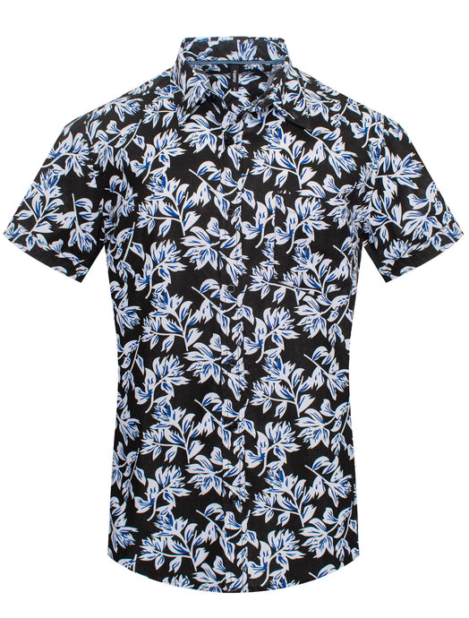 Black and Blue Floral Short-Sleeve Shirt
