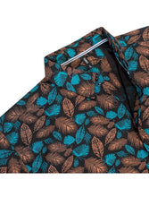 Black/Teal/Brown Tropical Leaf Print Short-Sleeve Shirt