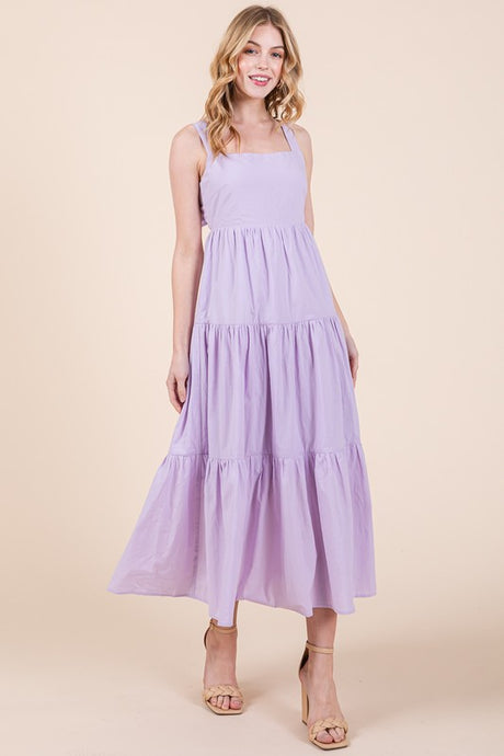 Lilac Cotton Poplin Tiered Midi Dress