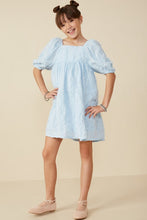 Blue Girls Ruffled Mesh Square Neck Dress