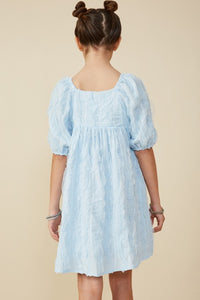 Blue Girls Ruffled Mesh Square Neck Dress