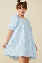 Blue Girls Ruffled Mesh Square Neck Dress