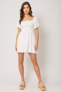 Off White Puff Sleeve Off Shoulder Dress