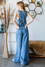 Med Wash Western Denim Vest And Wide Pant Set