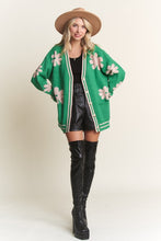 Green Button Down Floral Cardigan