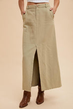 Dusty Olive Cotton Linen Split Seam Maxi Skirt