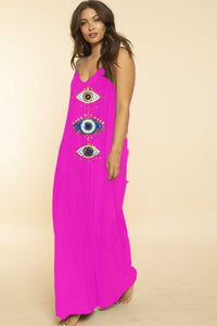 Fuchsia Evil Eyes Maxi Dress