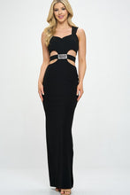 Black Thick Strap Waist Cut Out Detail Long Dress