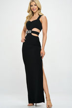 Black Thick Strap Waist Cut Out Detail Long Dress