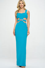 Teal Thick Strap Waist Cut Out Detail Long Dress