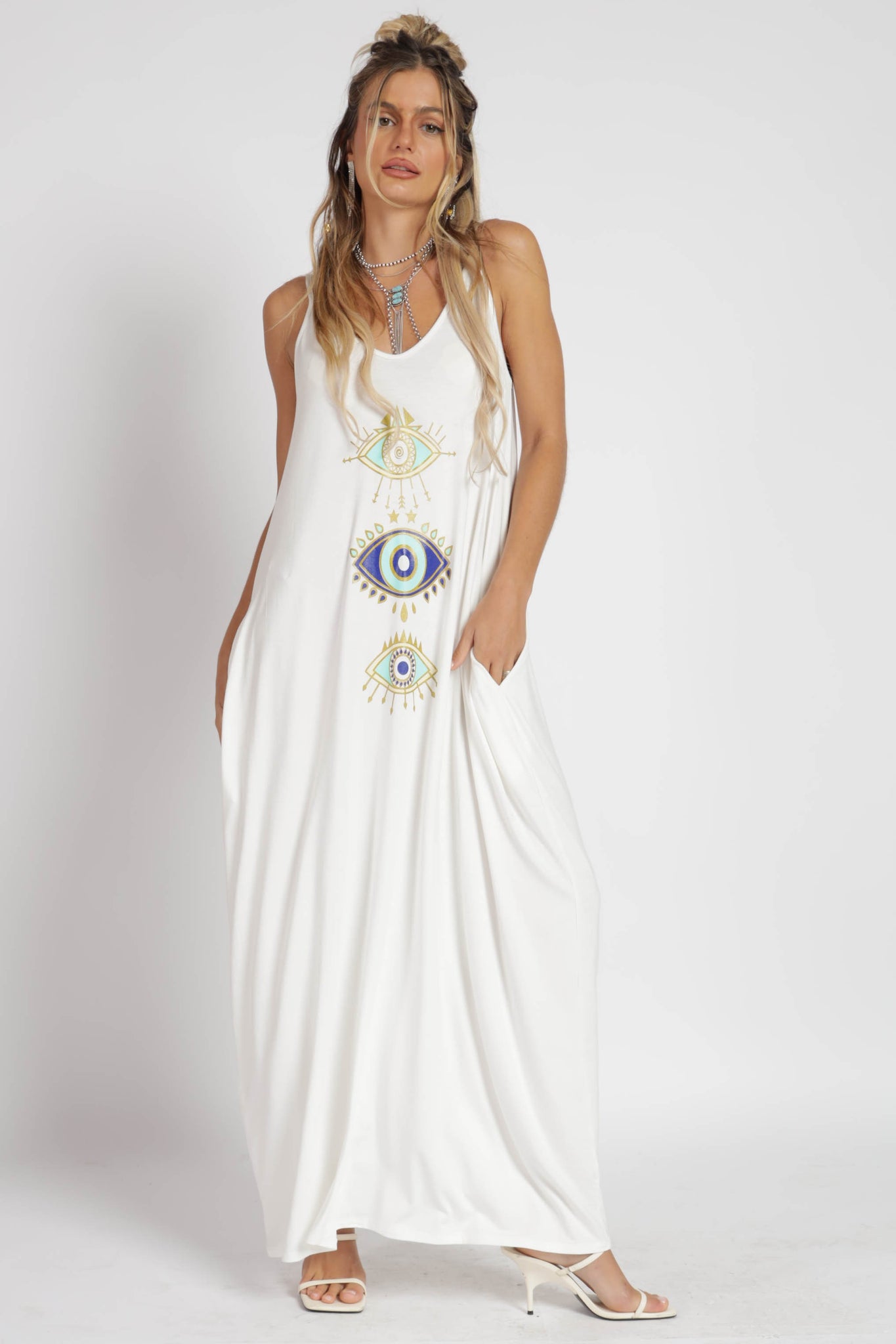 Off White Evil Eyes Maxi Dress Aquarius Brand Off White Evil Eyes Maxi Dress Aquarius Brand