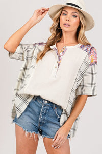 Ivory Solid Gauze With Multi Prints Mix Match Top