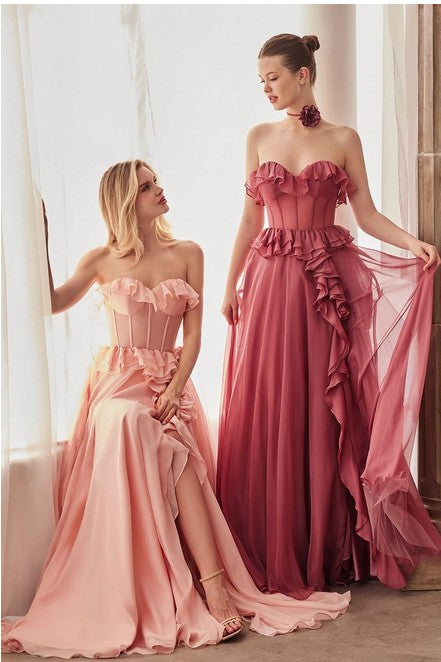 Blush Strapless Chiffon Ruffle A-Line Dress