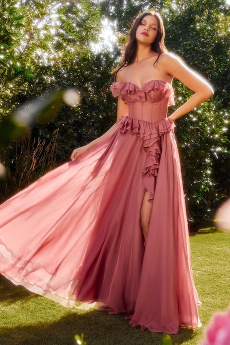 Rosewood Strapless Chiffon Ruffle A-Line Dress