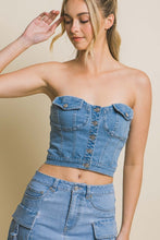 Lt.Blue Denim Strapless Button Vest Top