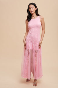Fondant Pink Lace Paneled Sleeveless Dress