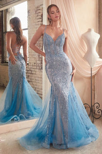 Ocean Blue Embellished Mermaid Gown