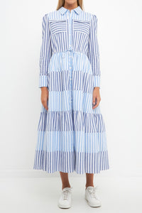 Blue Stripe Block Maxi Dress
