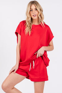 Red Ultra Soft Top And Shorts Set