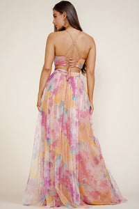 Orange Multi Lace Up Back Tie Dye Maxi Dress