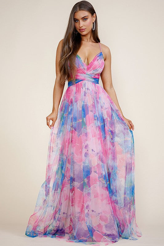Pink Multi Lace Up Back Tie Dye Maxi Dress Aquarius Brand Pink Multi Lace Up Back Tie Dye Maxi Dress Aquarius Brand