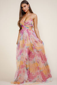 Orange Multi Lace Up Back Tie Dye Maxi Dress