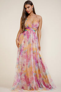 Orange Multi Lace Up Back Tie Dye Maxi Dress