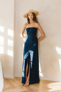 Dark Denim Tube Denim Maxi Dress – Aquarius Brand
