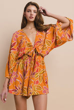Orange Batwing Sleeved Boho Paisley Print Romper