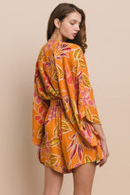 Orange Batwing Sleeved Boho Paisley Print Romper