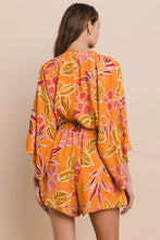 Orange Batwing Sleeved Boho Paisley Print Romper