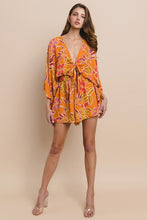 Orange Batwing Sleeved Boho Paisley Print Romper