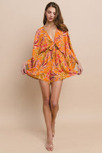 Orange Batwing Sleeved Boho Paisley Print Romper